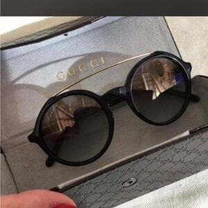 Gucci Black Round Sunglasses with Gold Double-Bridge